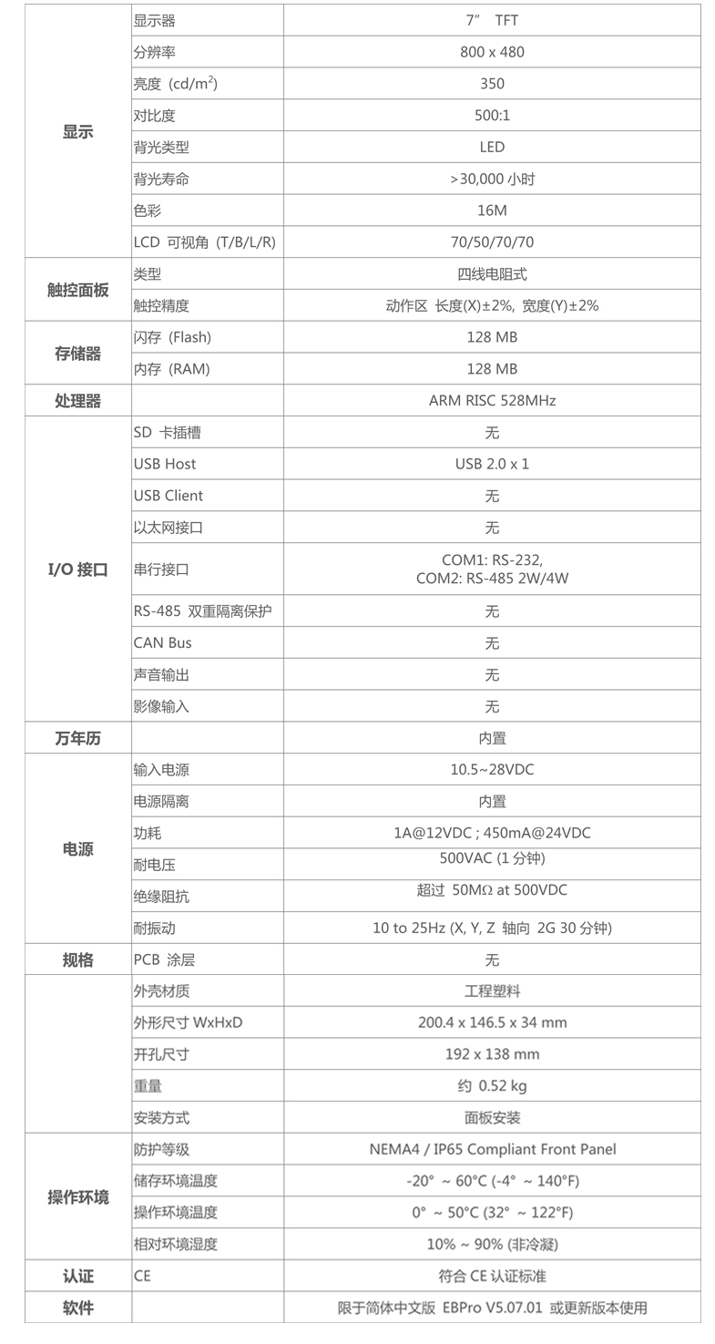 威纶触摸屏TK6071iQ参数1