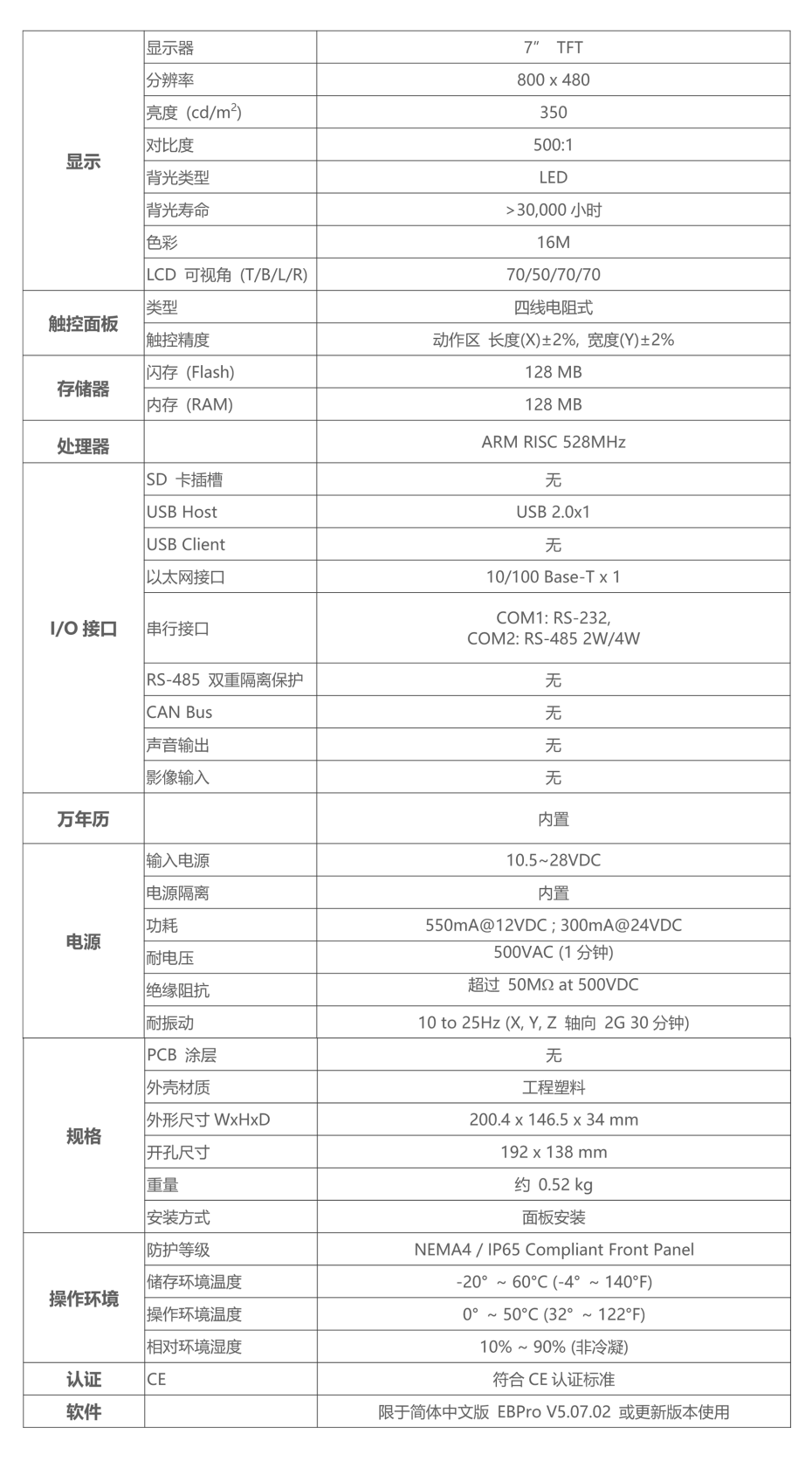 威纶触摸屏TK8071iP参数