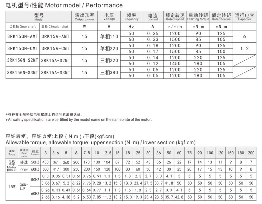 15W定速电机参数