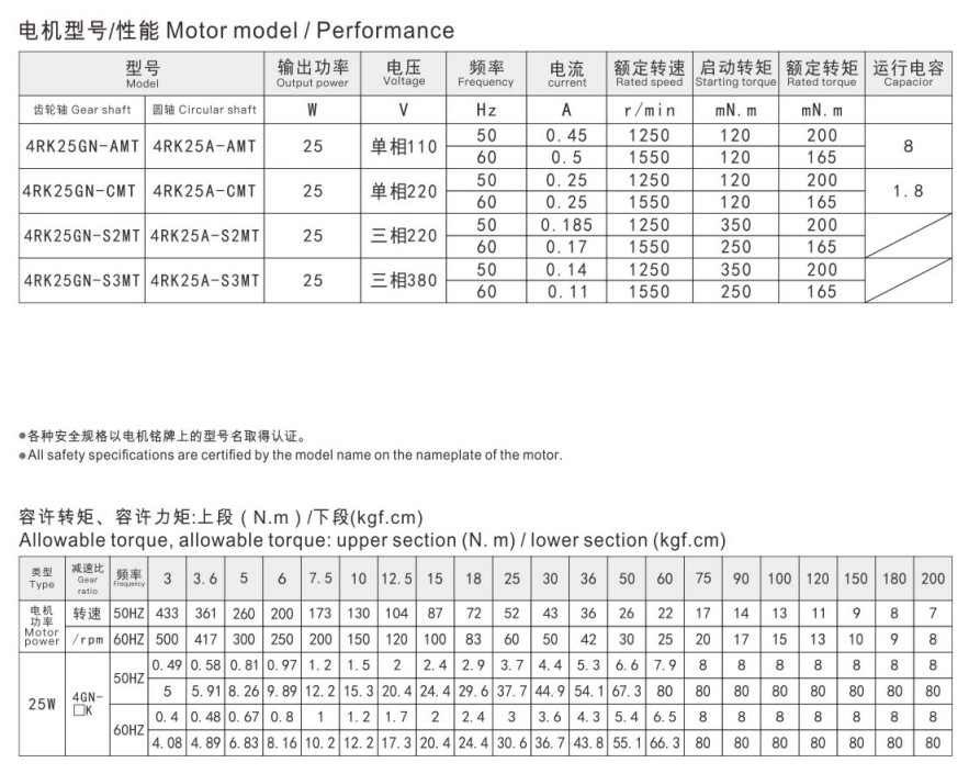 25W定速电机参数