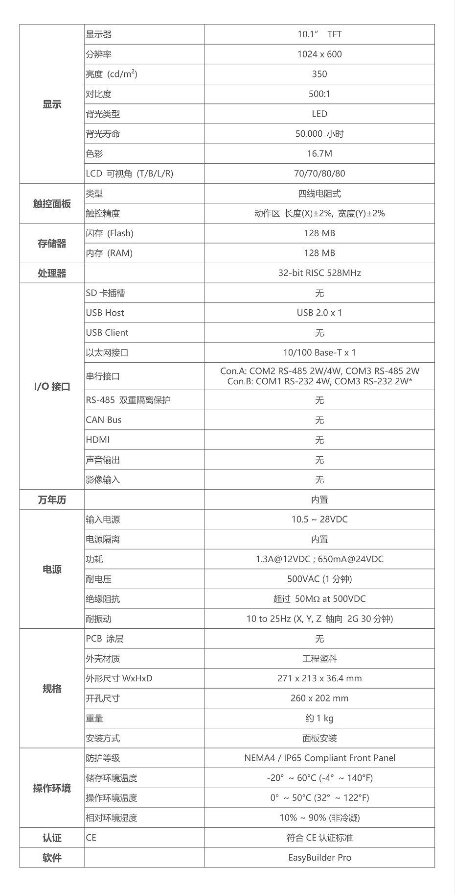 威纶触摸屏MT8102iP参数