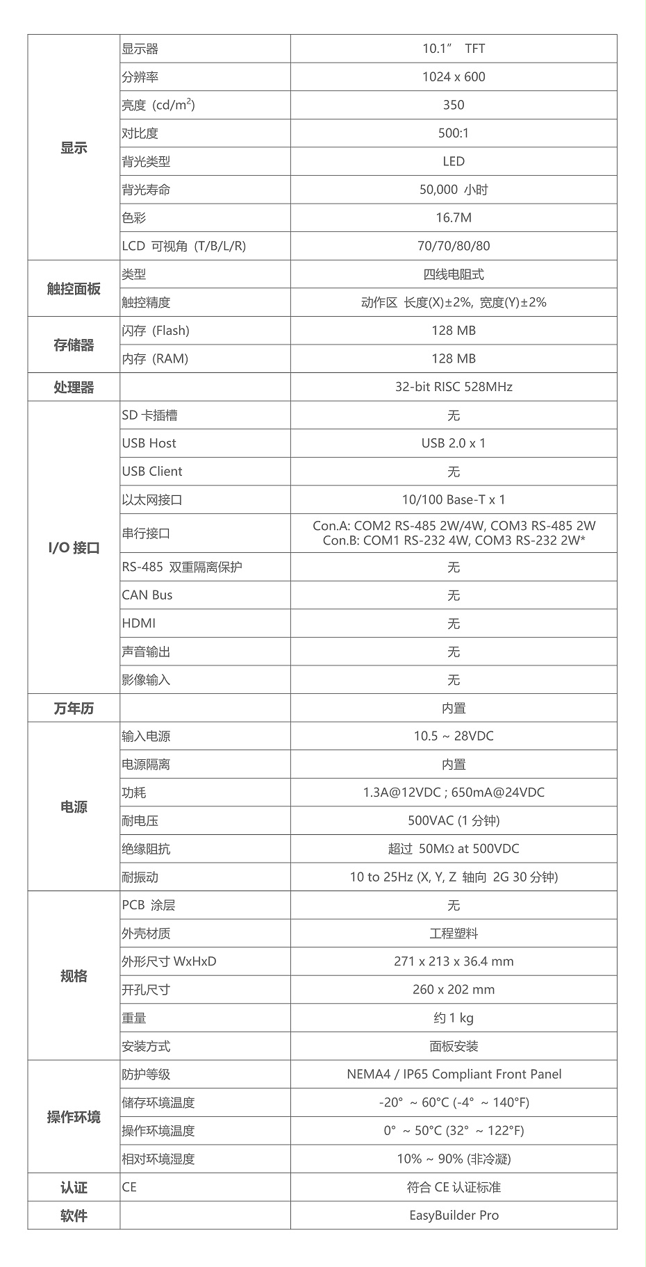 威纶触摸屏MT8102iP参数