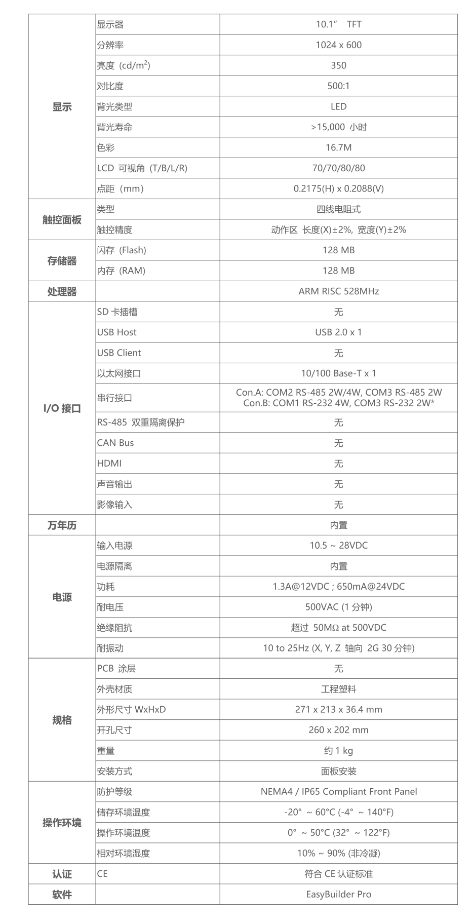 威纶触摸屏MT8102iQ参数