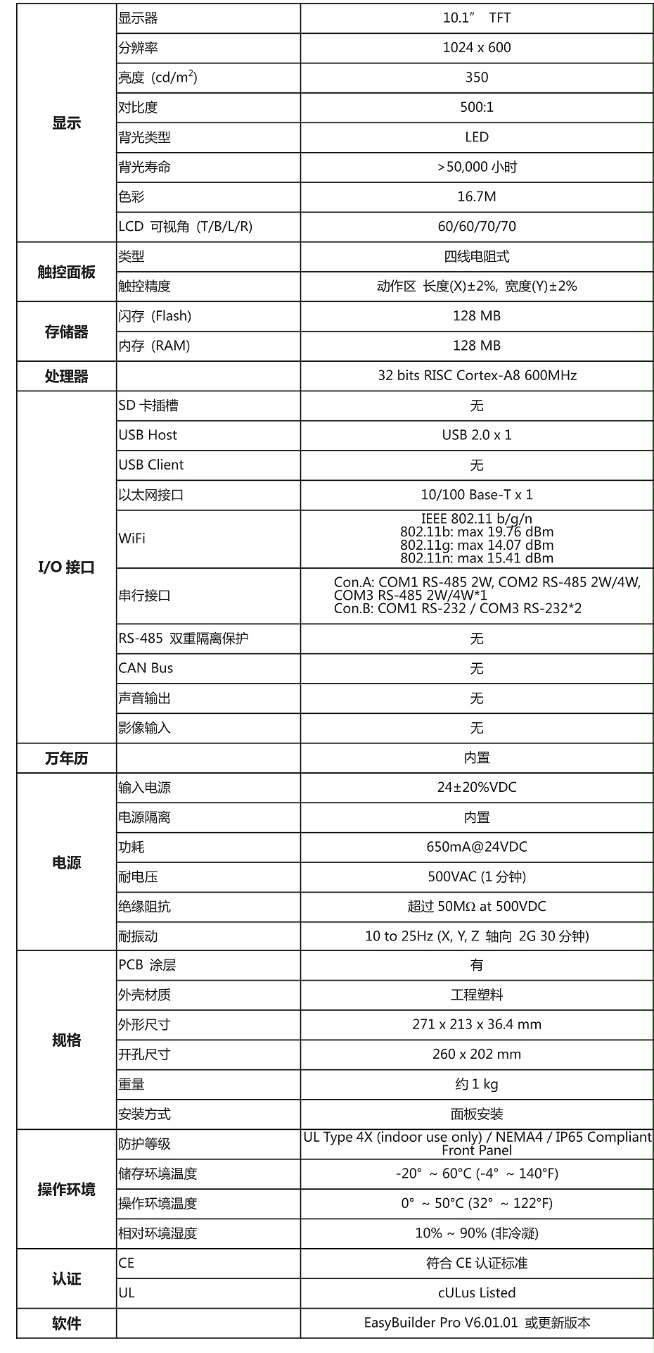 威纶触摸屏MT8103iE参数